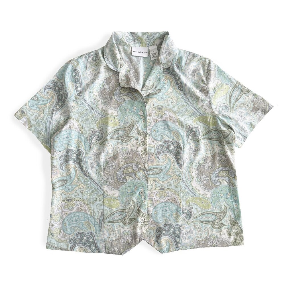 🧡 Secondhand Alfred Dunner, Paisley Button Down Shirt / 1980's Style Short…